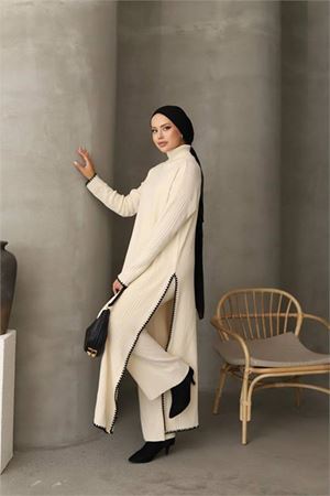 Neşeli butik kadın pantolon tunik ikili tesettür takım NMS020