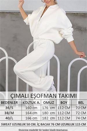 Neşeli butik kadın şardonlu üç iplik eşofman takımı GTS018 - Ekru