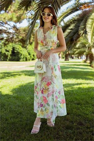 Neşeli butik kadın çiçek desenli yazlık elbise NBMY3788