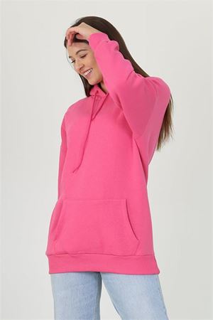 Neşeli butik kadın kapüşonlu kanguru cepli üç iplik sweatshirt FVR002