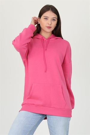 Neşeli butik kadın kapüşonlu kanguru cepli üç iplik sweatshirt FVR002