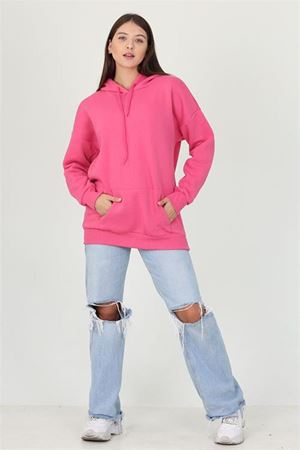 Neşeli butik kadın kapüşonlu kanguru cepli üç iplik sweatshirt FVR002