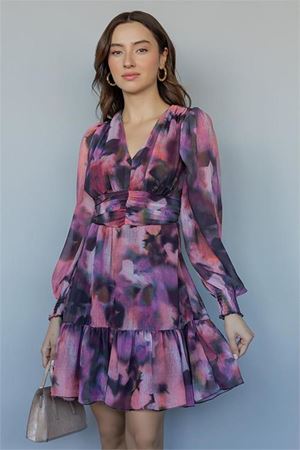 Neşeli butik kadın mini boy astarlı şifon elbise NBMY3317
