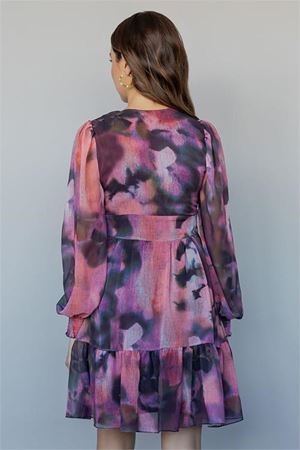 Neşeli butik kadın mini boy astarlı şifon elbise NBMY3317