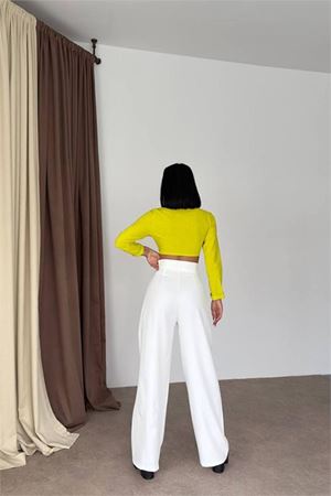 Neşeli butik kadın atlas kumaş cırtlı palazzo pantolon GTS029