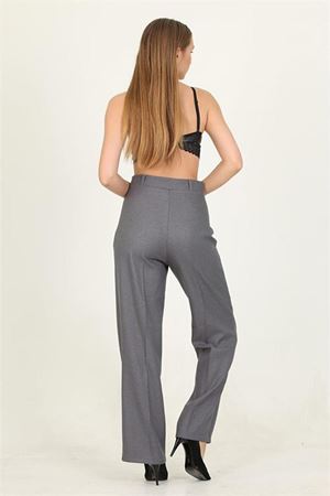 Neşeli butik kadın gri düğme detaylı bol paça kumaş pantolon QNS027