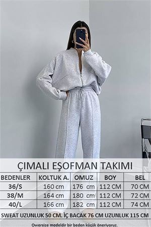 Neşeli butik kadın penye 3 iplik şardonlu kumaş eşofman takımı GTS022 - Gri