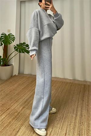 Neşeli butik kadın şardonlu üç iplik eşofman takımı GTS018 - Gri Melanj