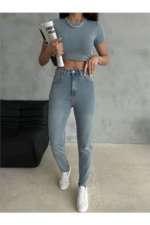 Neşeli butik kadın yüksek bel likralı kot pantolon NBR003