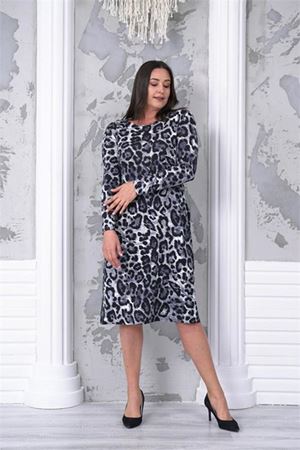 Neşeli butik kadın leopar desenli büyük beden elbise NBA030