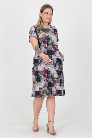 Neşeli butik kadın yeni sezon desenli midi boy büyük beden viskon elbise AYSL19