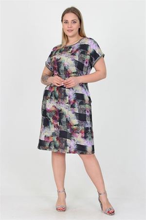 Neşeli butik kadın yeni sezon desenli midi boy büyük beden viskon elbise AYSL19