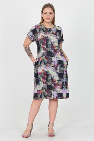Neşeli butik kadın yeni sezon desenli midi boy büyük beden viskon elbise AYSL19