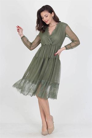 Neseli butik kruvaze yaka eteği güpür detaylı yeni sezon elbise NB0010