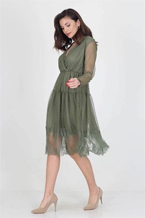 Neseli butik kruvaze yaka eteği güpür detaylı yeni sezon elbise NB0010
