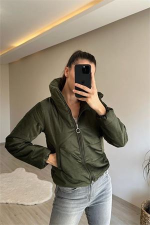 Neşeli butik kadın fitilli desen kadife kısa şişme mont NM005