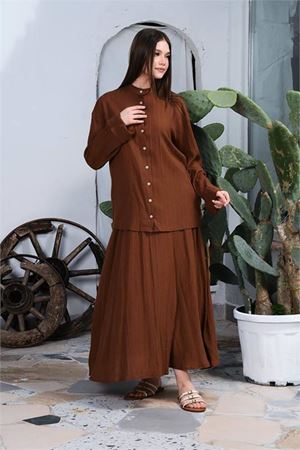 Neşeli butik kadın pamuk gömlek etek alt üst takım NBDM8000
