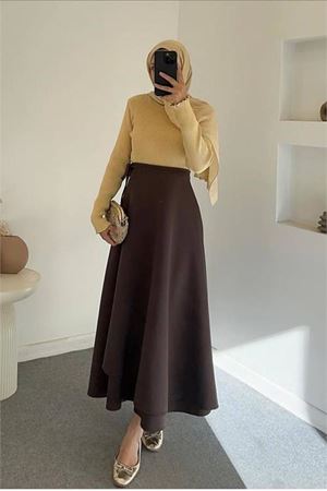 Neşeli butik kadın bağlama detaylı scuba kumaş asimetrik etek NMS075