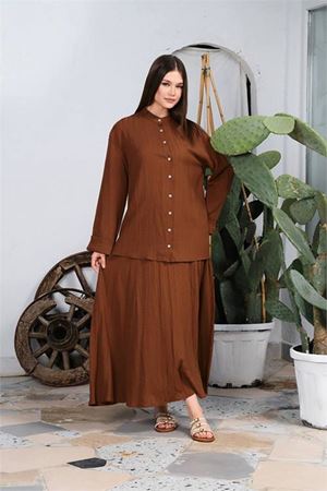 Neşeli butik kadın pamuk gömlek etek alt üst takım NBDM8000