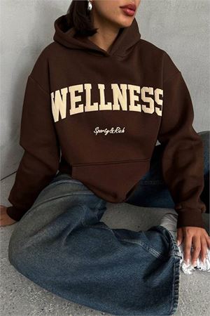 Neşeli butik kadın kahve nakış detaylı kapuşonlu kışlık sweat NBG032