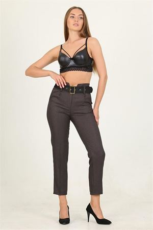 Neşeli butik kadın kemerli yüksek bel havuç pantolon QNS033