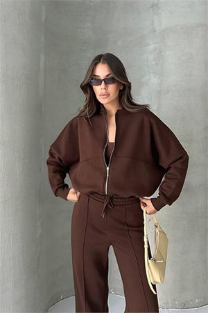 Neşeli butik kadın şardonlu üç iplik eşofman takımı GTS018