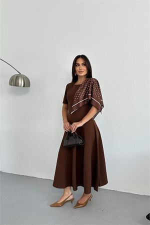 Neşeli butik kadın A kesim kısa kollu midi boy günlük elbise NBNP018