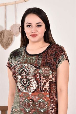 Neşeli butik kadın desenli büyük beden elbise AYSL62