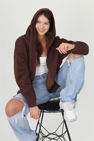 Neşeli butik kadın kapüşonlu cep ve fermuar detaylı sweatshirt FVR003