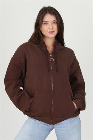 Neşeli butik kadın kapüşonlu cep ve fermuar detaylı sweatshirt FVR003
