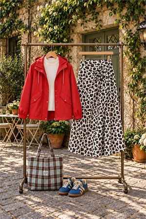 Neşeli butik kadın kırmızı kapüşonlu çıtçıt detaylı mevsimlik ceket NBHT10