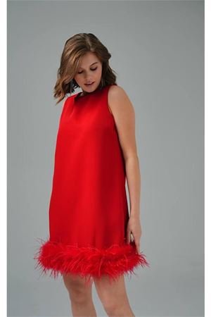 Neşeli butik kadın atlas kumaş tüy detaylı mini abiye NBSWLL04