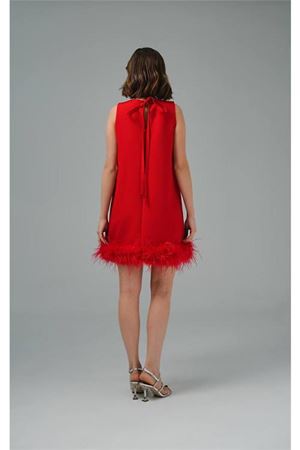 Neşeli butik kadın atlas kumaş tüy detaylı mini abiye NBSWLL04