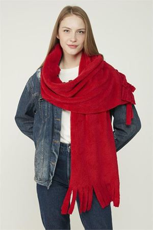 Neşeli butik kadın peluş dokulu ucu püsküllü kışlık şal atkı NBAKS048