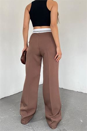 Neşeli butik kadın kahverengi palazzo cepli pantolon QNS037