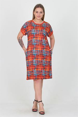 Neşeli butik kadın viskon desenli büyük beden yazlık elbise AYSL29