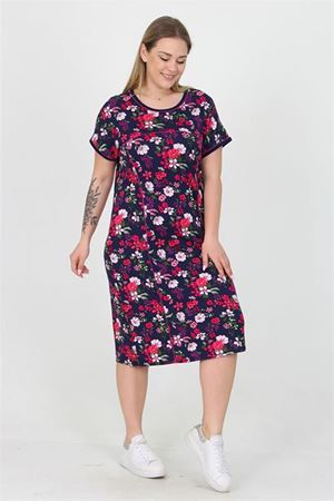 Neşeli butik kadın viskon çiçekli yeni sezon büyük beden yazlık elbise AYSL31