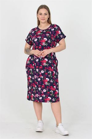 Neşeli butik kadın viskon çiçekli yeni sezon büyük beden yazlık elbise AYSL31