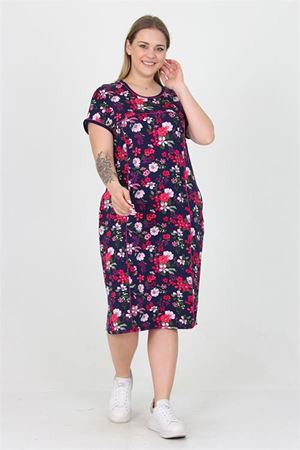 Neşeli butik kadın viskon çiçekli yeni sezon büyük beden yazlık elbise AYSL31