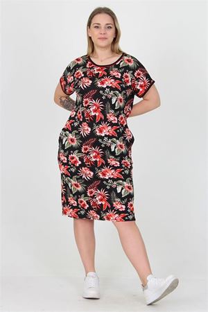 Neşeli butik kadın bisiklet yaka çiçek desenli büyük beden yazlık elbise AYSL30