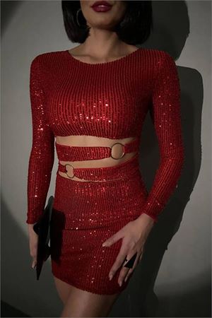 Neşeli butik kadın halka detyalı mini pul payet elbise NBDF106