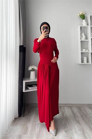 Neşeli butik kadın candy kumaş tesettür elbise NMS047