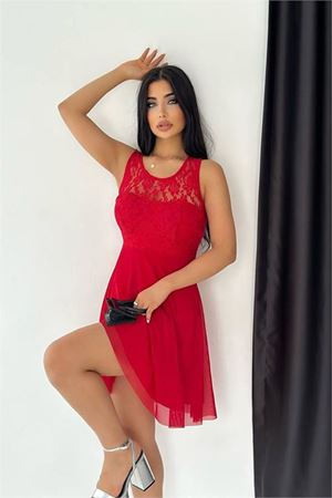 Neşeli butik kadın güpürlü mini mezuniyet elbisesi KKLF15