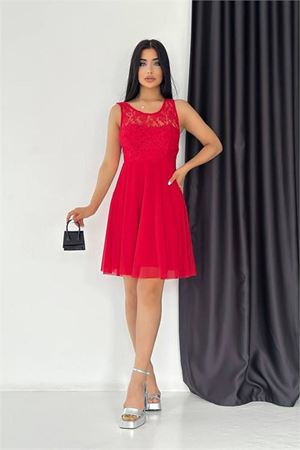 Neşeli butik kadın güpürlü mini mezuniyet elbisesi KKLF15