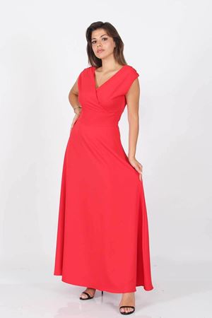 Neşeli Butik Kadın omuz detaylı kayık yaka uzun abiye elbise NB8076