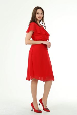 Neşeli Butik Kadın Kruvaze Yaka Bağlama Detaylı Yeni Sezon Şifon Elbise NB8081