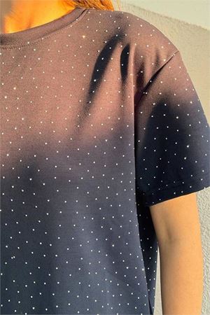 Neşeli butik kadın lacivert taş detaylı ikili basic takım NBG126