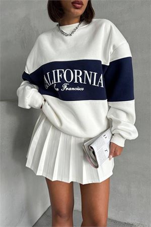 Neşeli butik kadın lacivert bisiklet yaka california sweat NBG038