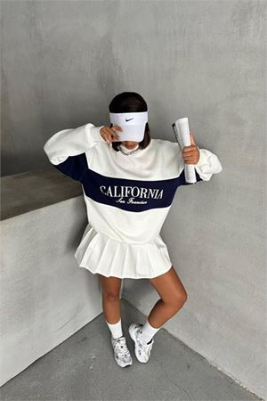 Neşeli butik kadın lacivert bisiklet yaka california sweat NBG038