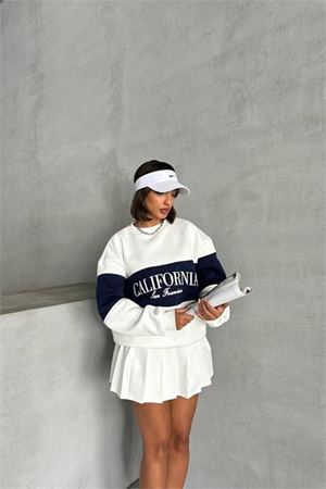 Neşeli butik kadın lacivert bisiklet yaka california sweat NBG038